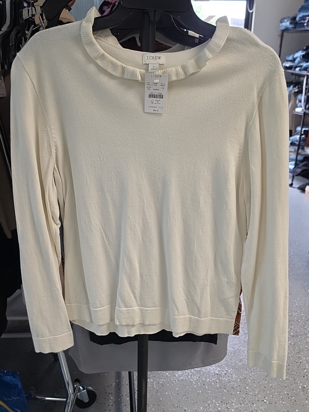 J. Crew Cream Ruffle-Trim Long Sleeve Top